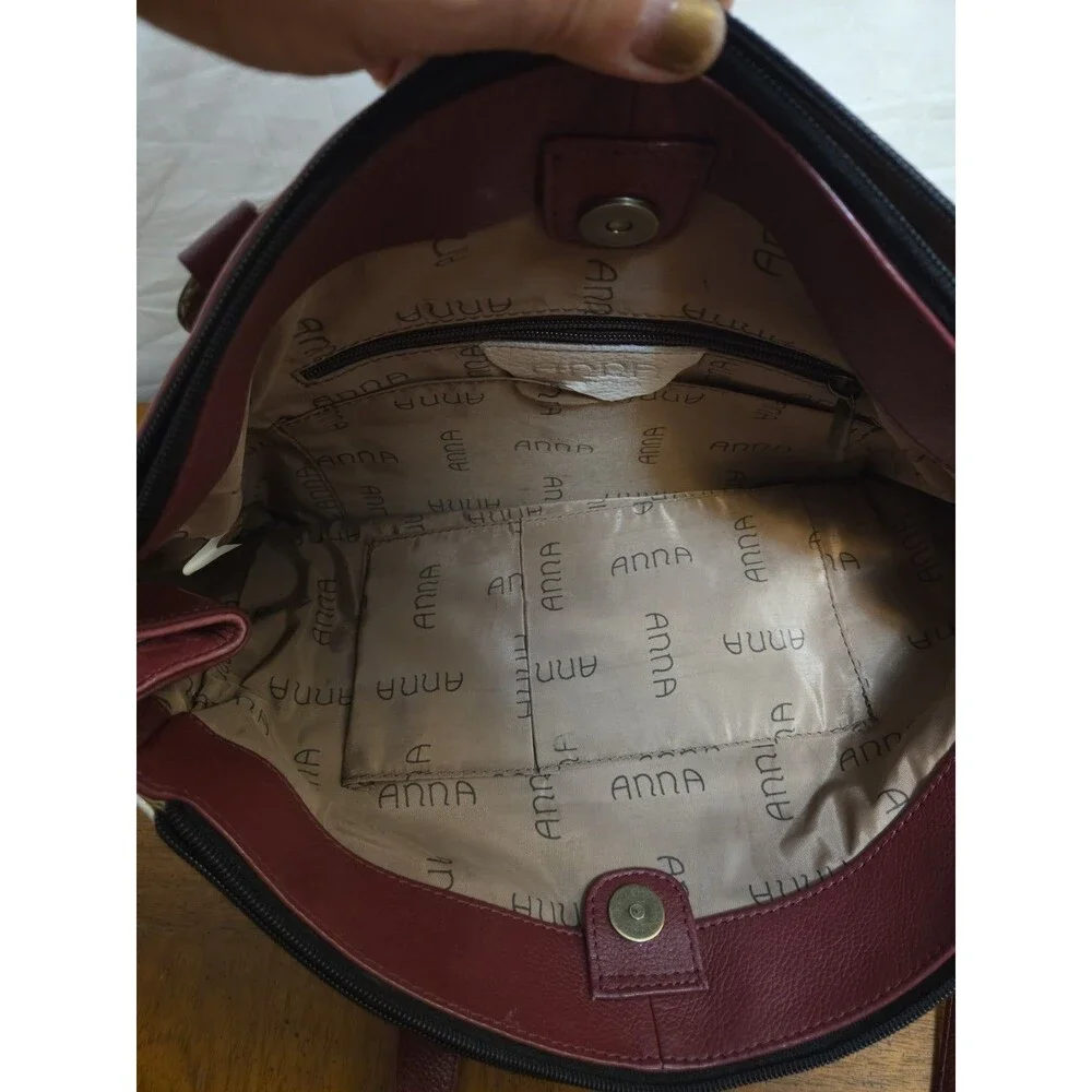 Anuschka Anna Hand Painted Leather Shoulder Bag Purse Precious Peony Pink Maroon